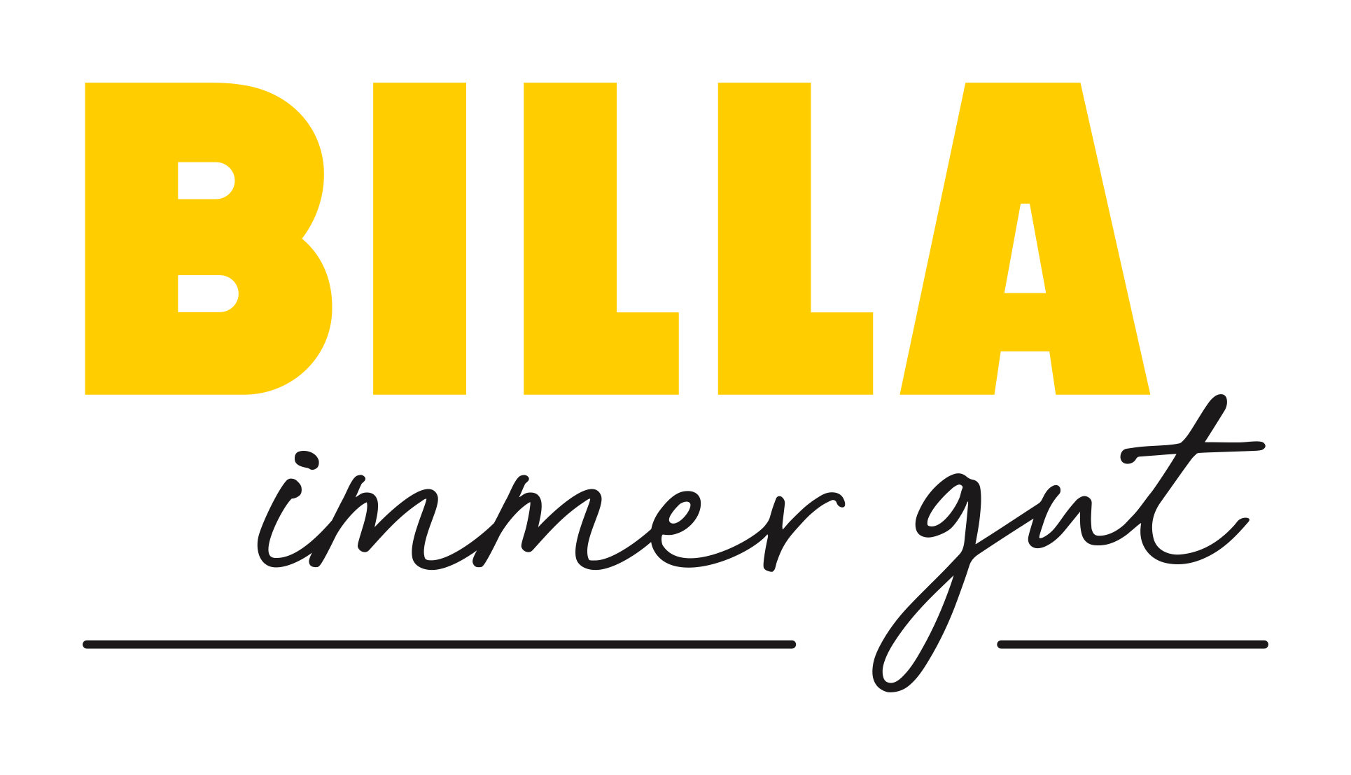 Gelbes Logo mit dem Wort "BILLA" in Großbuchstaben und dem Slogan "immer gut" in schwarzer, geschwungener Schrift darunter.