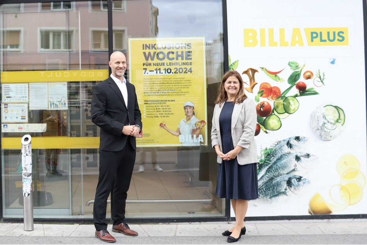 Peter Gschiel (BILLA Vertriebsdirektor für die Steiermark und das Süd-Burgenland) und Landesrätin Doris Kampus.