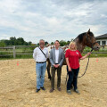 Kurt Döring (BILLA Vertriebsmanager), Stefan Weinlich (BILLA Vertriebsdirektor) und Andrea Keglovits-Ackerer („Pferde stärken“) heißen „Jolly Jumper“ willkommen.