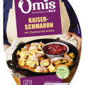 Verpackung eines Kaiser-Schmarrn mit Zwetschkenröster von Omis Schmankerl bei BILLA. Enthält das Label "Vegetarisch" und Informationen zur Zubereitung in der Mikrowelle.