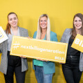 (v.l.n.r.): Das HR Management Team der Lehrlings- & Nachwuchsförderung, Irina Zoder, Nina Benda und Sandra Kovacs war im Zuge der BILLA Lehrlings-Willkommenstage fleißig im Einsatz.