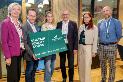 f.l.t.r. Tanja Dietrich-Hübner (Senior Adviser Sustainability Corporate Communications and Public Affairs & Board Member BILLA non-profit private foundation Blühendes Österreich) Robert Nagele (BILLA Executive Board), Felicia Beck (Sustainability Group Manager), Andreas Steidl (Ja! Natürlich Managing Director), Sunsanne Formanek (Managing Director of GRÜNSTATTGRAU GmbH), Ronald Würflinger (Blühendes Österreich Secretary General)