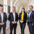 Helmut Glettler (BILLA Sales Manager), President of the State Parliament Robert Hergovich, Sandra Kovacs (BILLA Apprenticeship & Young Talent Promotion) and BILLA Sales Director Eric Scharnitz at the exchange in the State Parliament.