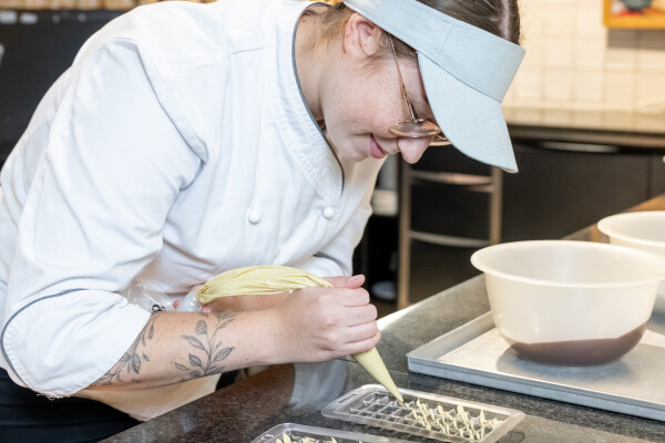 The Dubai chocolate is carefully handmade fresh every day in the market pastry shops.