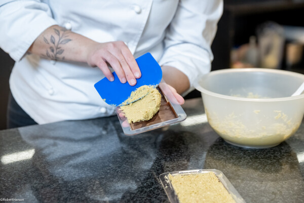 The Dubai chocolate is carefully handmade fresh every day in the market pastry shops.