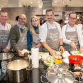 (from left to right): Harald Neumaerker (founder of AUMAERK-Fleischmanufaktur), Michael Paterno (BILLA board member), Klaudia Atzmüller (Ja! Natürlich managing director), Marcus Franz (district head of Favoriten), Robert Nagele (BILLA board member responsible for real estate) and Jelena Maier (blogger and chef) were already looking forward to the evening of cooking together, which focused on BILLA's own brands.