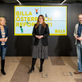 From left: Katharina Mühl (happiness ambassador and mental coach), Elke Wilgmann (CEO BILLA MERKUR Austria) and Stefan Schiel (Managing Director marketmind) at the presentation of the BILLA Austria Report 2021