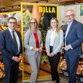(from left to right): Marcel Haraszti, CEO of Rewe International AG, Natascha Matousek, Mayor of Oberwaltersdorf, Snjezana Zecevic, BILLA store manager, and Dr. Stephan Pernkopf, Deputy Governor of Lower Austria, in the modernized “green” BILLA store in Oberwaltersdorf.