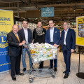 From left to right: Ferdinand Franke (Leo & Lions Collection Day Coordinator District East), Stefan Weinlich (BILLA Sales Director Lower Austria), Nicole Döring (BILLA PLUS Store Manager), Robert Nagele (BILLA Board Member) and Andreas Doleschal (BILLA Sales Manager) in one of the 27 BILLA PLUS stores in Lower Austria that took part in the LEO and Lions Collection Day.